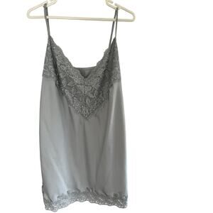 Babydoll Y2K Slip Dress L Satin Lace Trimmed Soft Blue Lingerie Coquette